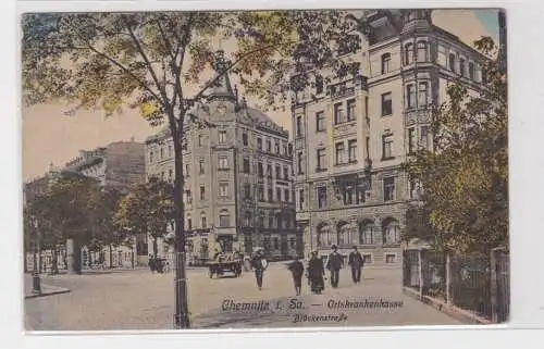 904756 Ak Chemnitz in Sachsen Ortskrankenkasse Brückenstraße um 1920