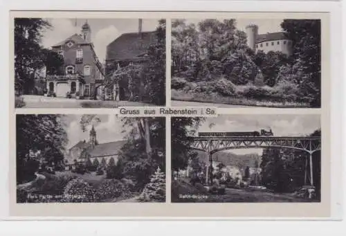 905865 Mehrbild Ak Gruss aus Rabenstein - Schloß, Rittergut, Bahn-Brücke um 1920