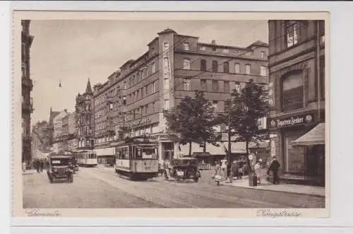 906326 Ak Chemnitz Königstrasse mit Verkehr um 1920