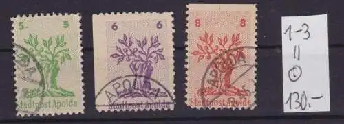 Lokalausgaben Apolda 1945 Mi 1 II + 2 II + 3 II Randstücke gestempelt (159621)