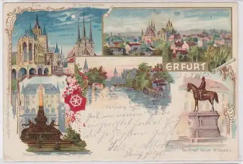 53120 Lithografie AK Erfurt - Dom, St. Severikirche, Panorama, Monumentalbrunnen