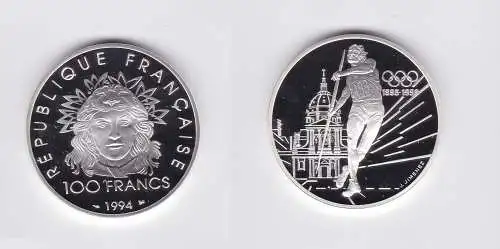 100 Franc Silber Münze Frankreich 1994 100 Jahre olympische Spiele 1996 (118518)