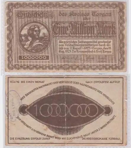 1 Million Mark Banknote Kreis Torgau 9.August 1923 (117485)