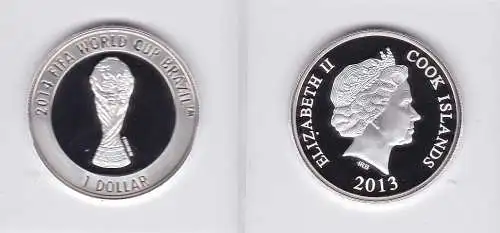 1 Dollar Silbermünze Cook Inseln FIFA Fussball WM 2014 Brasilien 2013 (118552)