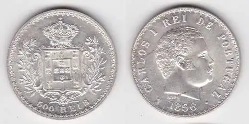 500 Reis Silber Münze Portugal 1896 vz/Stgl. KM 535 (140508)