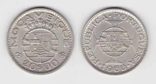 20 Escudos Silber Münze Mosambik Mocambique 1960 vz KM 80 (141408)