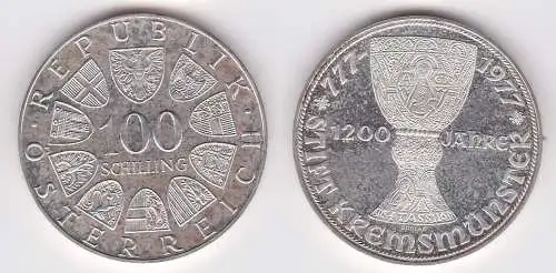 100 Schilling Silber Münze Österreich 1977 1200 Jahre Stift Kremsmünster(150679)