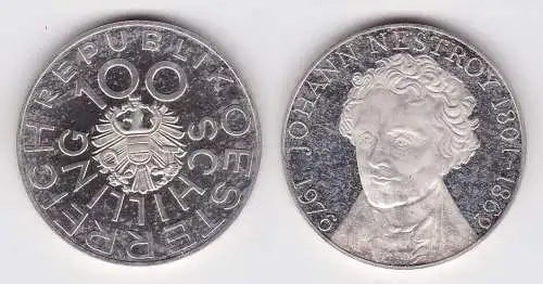 100 Schilling Silber Münze Österreich 1976 Johann Nestroy 1801-1862 (152362)