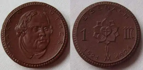 1 Mark Porzellan Münze Notgeld Eisenach Martin Luther 1521-1921 (133744)