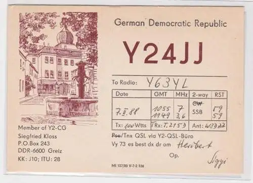 60236 QSL Karte Funker Greiz 1989