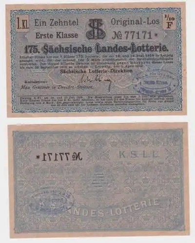 1/10 Los 175.sächsische Landes Lotterie Leipzig 1919 (118726)