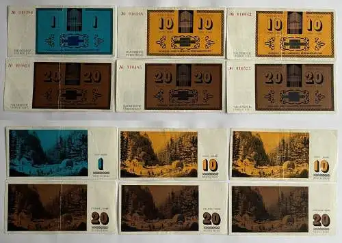 6x Banknoten Wertschein DDR 1-20 Mark Schloß Parkhotel Reinhardsbrunn  (162725)