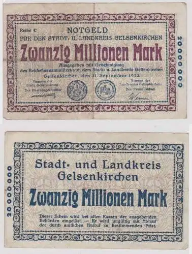 Banknote 20 Millionen Mark Stadt- und Landkreis Gelsenkirchen 21.9.1923 (155731)