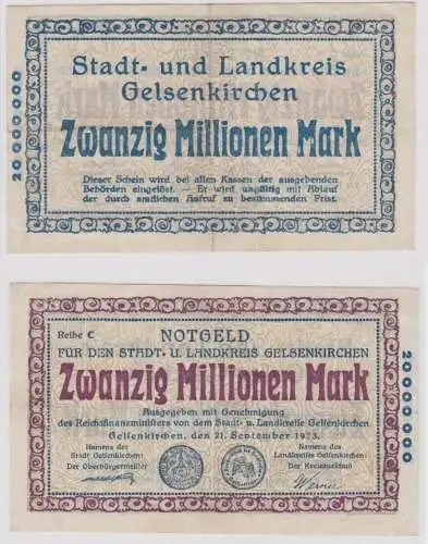 Banknote 20 Millionen Mark Stadt- und Landkreis Gelsenkirchen 21.9.1923 (158397)