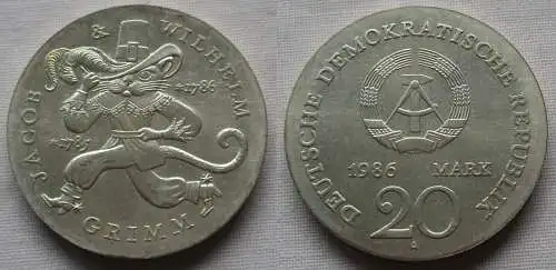 DDR Gedenk Münze 20 Mark Gebrüder Grimm 1986 Stgl. (133176)