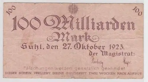 100 Milliarden Mark Banknote Inflation Stadt Suhl 27.10.1923 (159456)