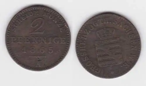 2 Pfennige Kupfer Münze Sachsen Weimar Eisenach 1865 A (142807)