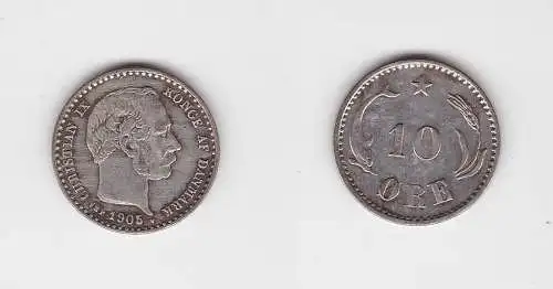 10 Öre Silber Münze Dänemark 1905 Delphin (133349)