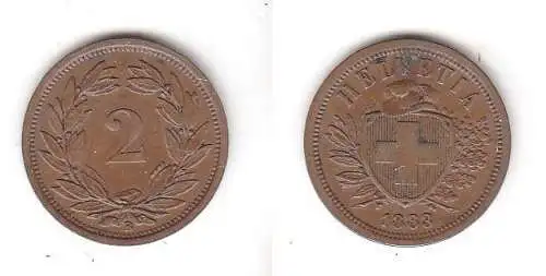 2 Rappen Kupfer Münze Schweiz 1883 B (113925)