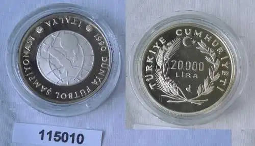 20000 Lira Silbermünze Türkei Fussball WM Italien 1990 (115010)