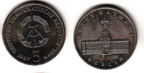 DDR Gedenk Münze 5 Mark Berlin Rotes Rathaus 1987 (114232)