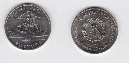 DDR Gedenk Münze 5 Mark Überseehafen Rostock 1988 (122317)