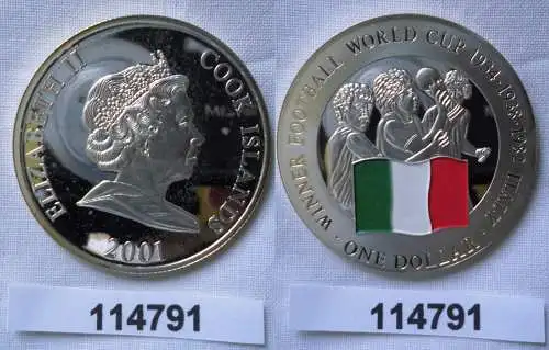 1 Dollar Farb Silber Münze Cook Inseln 2001 Fußballweltmeister Italien (114791)