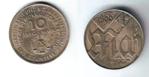 DDR Gedenk Münze 10 Mark 100.Jahre 1.Mai Feiertag 1990 (112141)