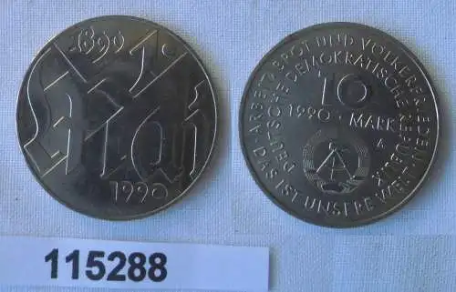 DDR Gedenk Münze 10 Mark 100.Jahre 1.Mai Feiertag 1990 (115288)