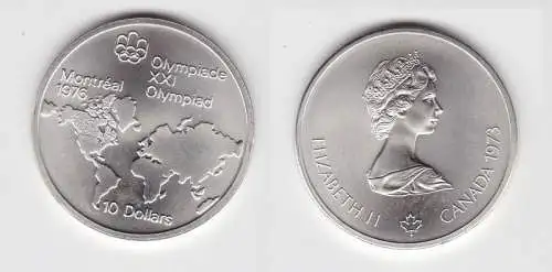 10 Dollar Silber Münze Canada Kanada Olympiade Montreal Weltkarte 1973 (118730)