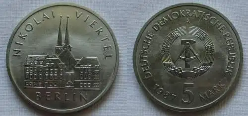 DDR Gedenk Münze 5 Mark Berlin Nikolai Viertel 1987 Stempelglanz (143317)