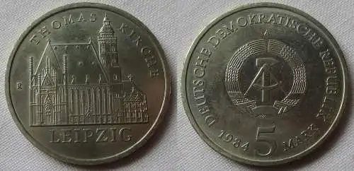 DDR Gedenk Münze 5 Mark Leipzig Thomaskirche 1984 Stempelglanz (141349)