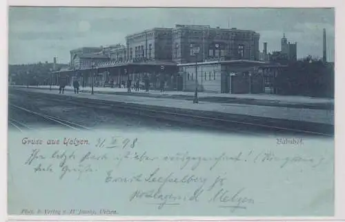 99283 Mondscheinkarte Gruß aus Uelzen Bahnhof 1898