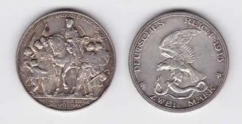 2 Mark Silbermünze Preussen Der König rief .... 1913 Jäger 109 ss+ (144590)