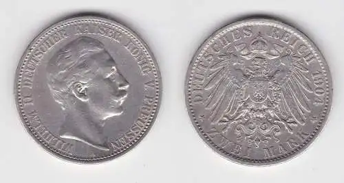 2 Mark Silbermünze Preussen Kaiser Wilhelm II 1906 Jäger 102 ss+ (144685)