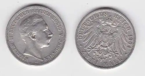 2 Mark Silbermünze Preussen Kaiser Wilhelm II 1904 Jäger 102 ss+ (142222)