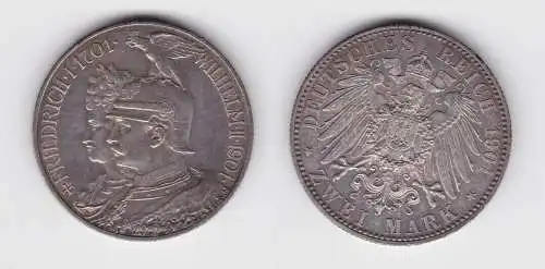 2 Mark Silbermünze Preussen 200 Jahre Königreich 1901 Jäger 105 f.vz (143483)