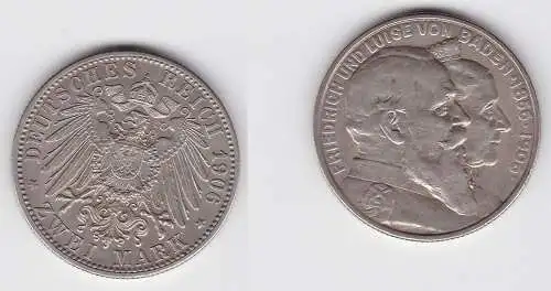 2 Mark Silbermünze Baden goldene Hochzeit 1906 Jäger 34 f.vz (150687)