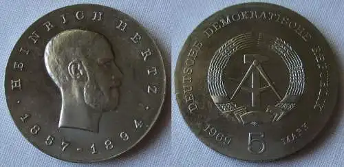 DDR Gedenk Münze 5 Mark Heinrich Hertz 1969 Stempelglanz (146675)