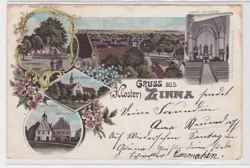 59223 AK Gruss aus Zinna - Fürstenhaus, Klosterkirche, Kriegerdenkmal 1898