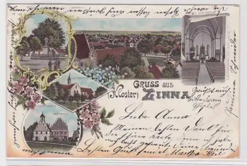 80394 AK Gruss aus Zinna - Fürstenhaus, Klosterkirche, Kriegerdenkmal 1898