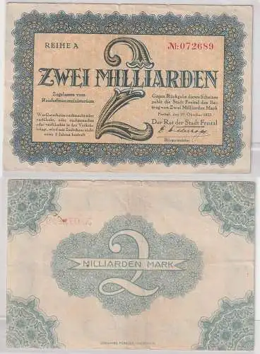 2 Milliarden Mark Banknote Inflation Rat der Stadt Freital 20.10.1923 (160255)