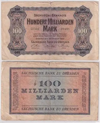 100 Milliarden Mark Banknote Dresden sächsische Staatsbank 20.10.1923 (164059)