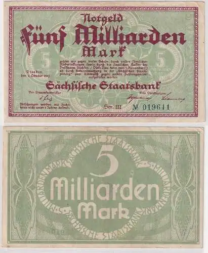 5 Milliarden Mark Banknote Inflation Sächsische Staatsbank Dresden 1923 (164349)