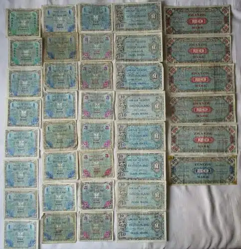 38 Banknoten 1/2 bis 50 Mark alliierte Besatzung 1944 (107415)