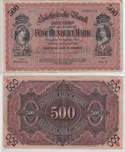 Banknote 100 & 500 Mark Sächsische Bank zu Dresden 1911 (100547)