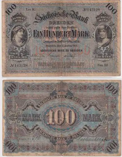 Banknote 100 Mark Sächsische Bank zu Dresden 1911 (167513)