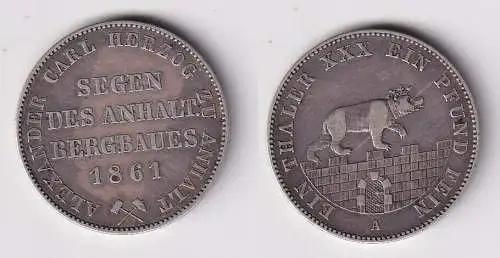 1 Ausbeutetaler Silber Münze Anhalt Bernburg 1861 A ss+ (168264)