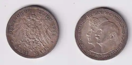 3 Mark Silbermünze Anhalt Silberhochzeit 1914 Jäger 24 vz (168291)