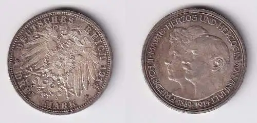 3 Mark Silbermünze Anhalt Silberhochzeit 1914 Jäger 24 vz (168346)